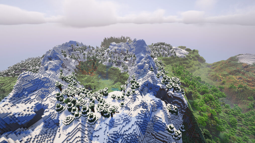 Beautiful snow patch and mountain terrain in Rare Minecraft Seed 2026 perfect for exploration and builds