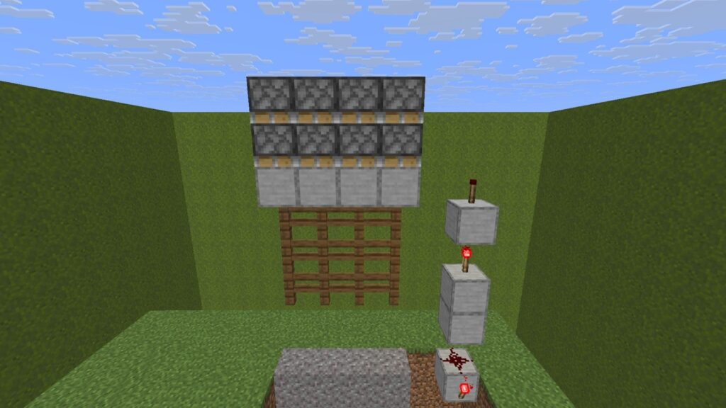 ⚙️ Downward-facing pistons installed in a Minecraft Automated Castle Gate build