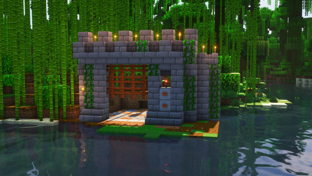 🏆 Massive Minecraft Automated Castle Gate with hidden redstone wiring and medieval fortress entrance design