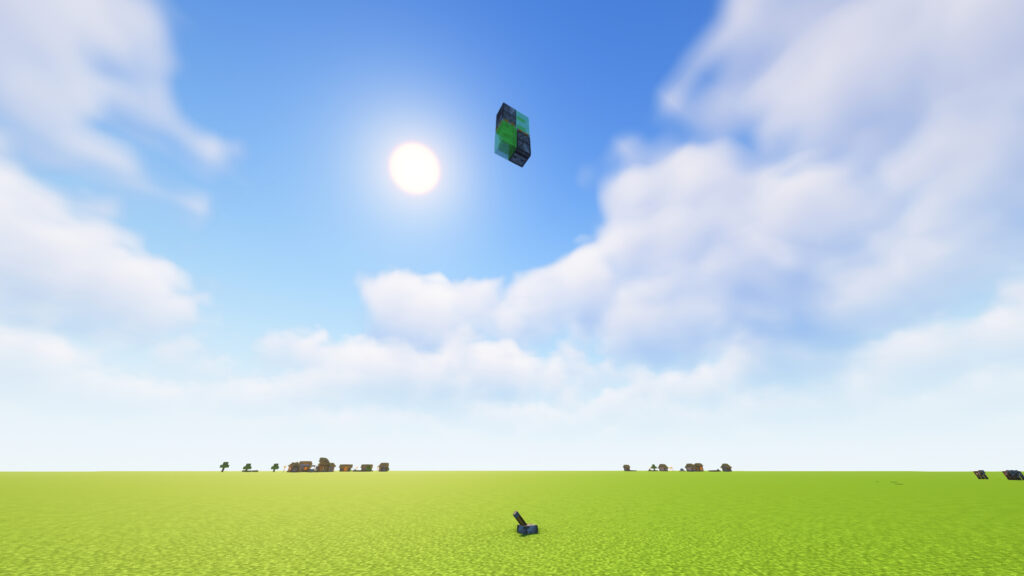 Completed Minecraft Flying Machine activated and flying through the air