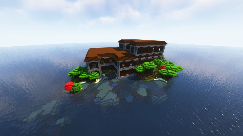 Rare Minecraft Seeds 26.2 featuring a floating Woodland Mansion in the middle of the ocean