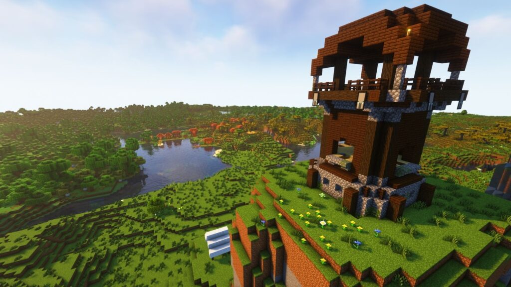 First Pillager Outpost near spawn in Minecraft Village Seeds perfect for raids and emerald farming